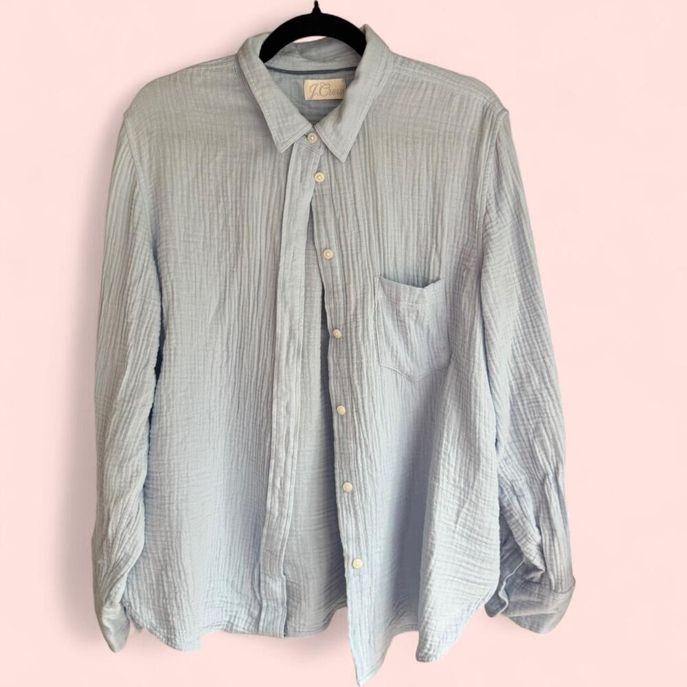 J Crew Cotton Gauze Light Blue Button Up Shirt size L-XL